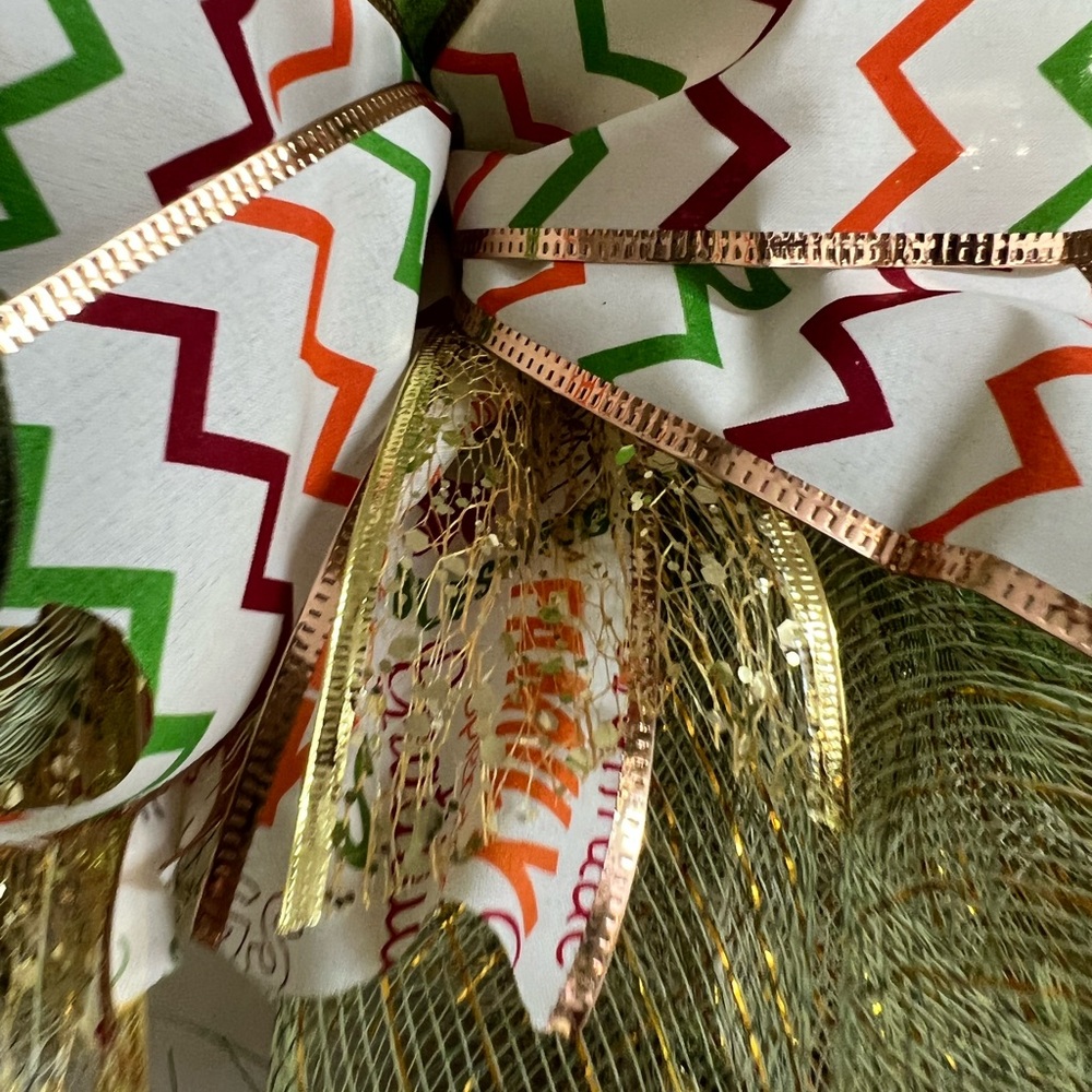Homemade Fall Holiday ribbon wreath 14 inch wreath form